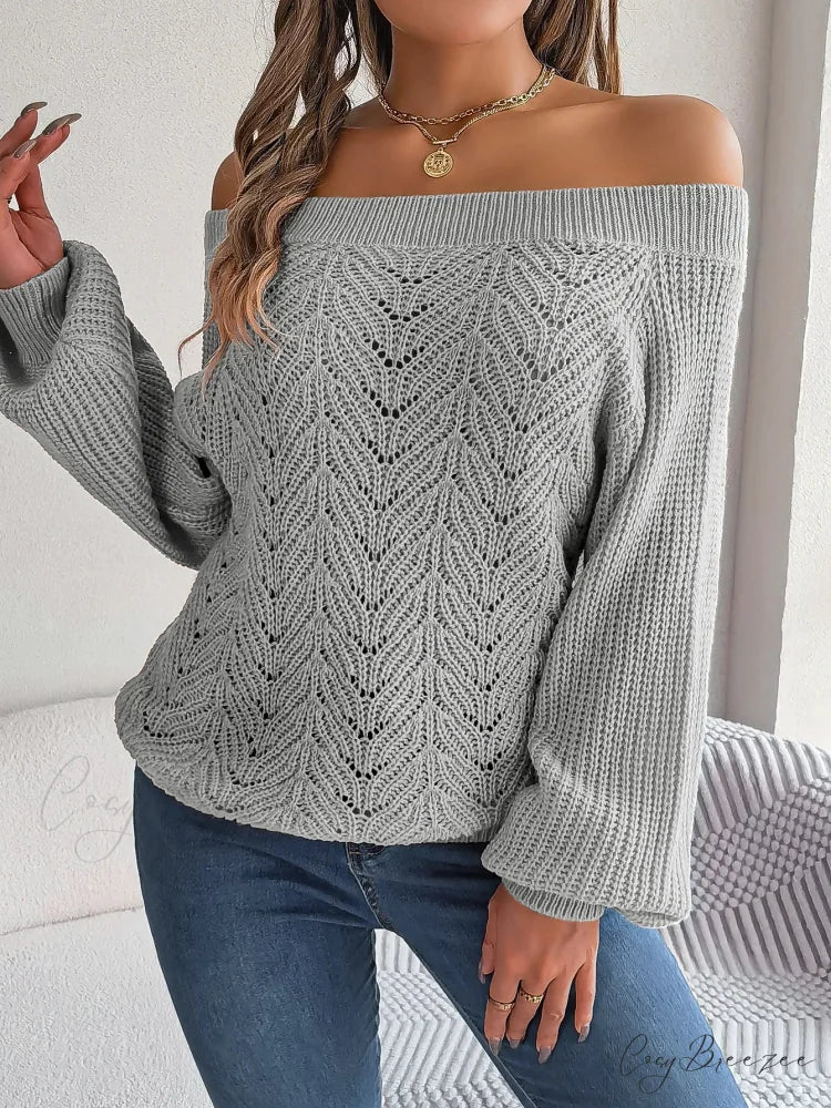 Off-Shoulder Elegant Spring Sweater Gray / S swraters-241228