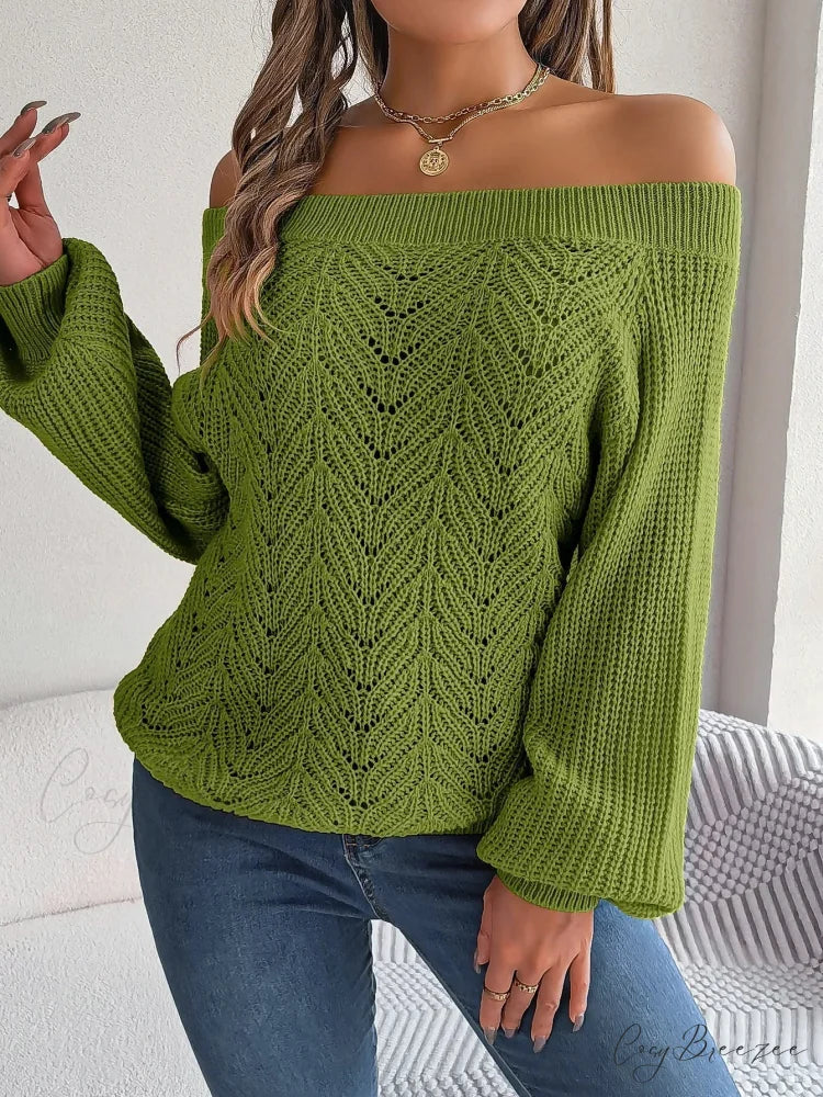 Off-Shoulder Elegant Spring Sweater Green / S swraters-241228