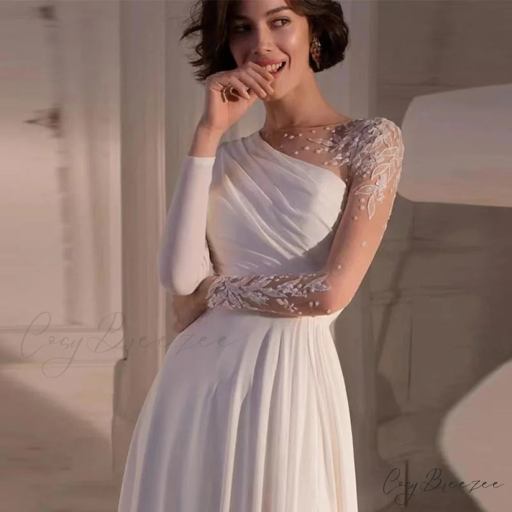 Off-Shoulder High Slit Long Gown Wedding Dress weddingdress-250223