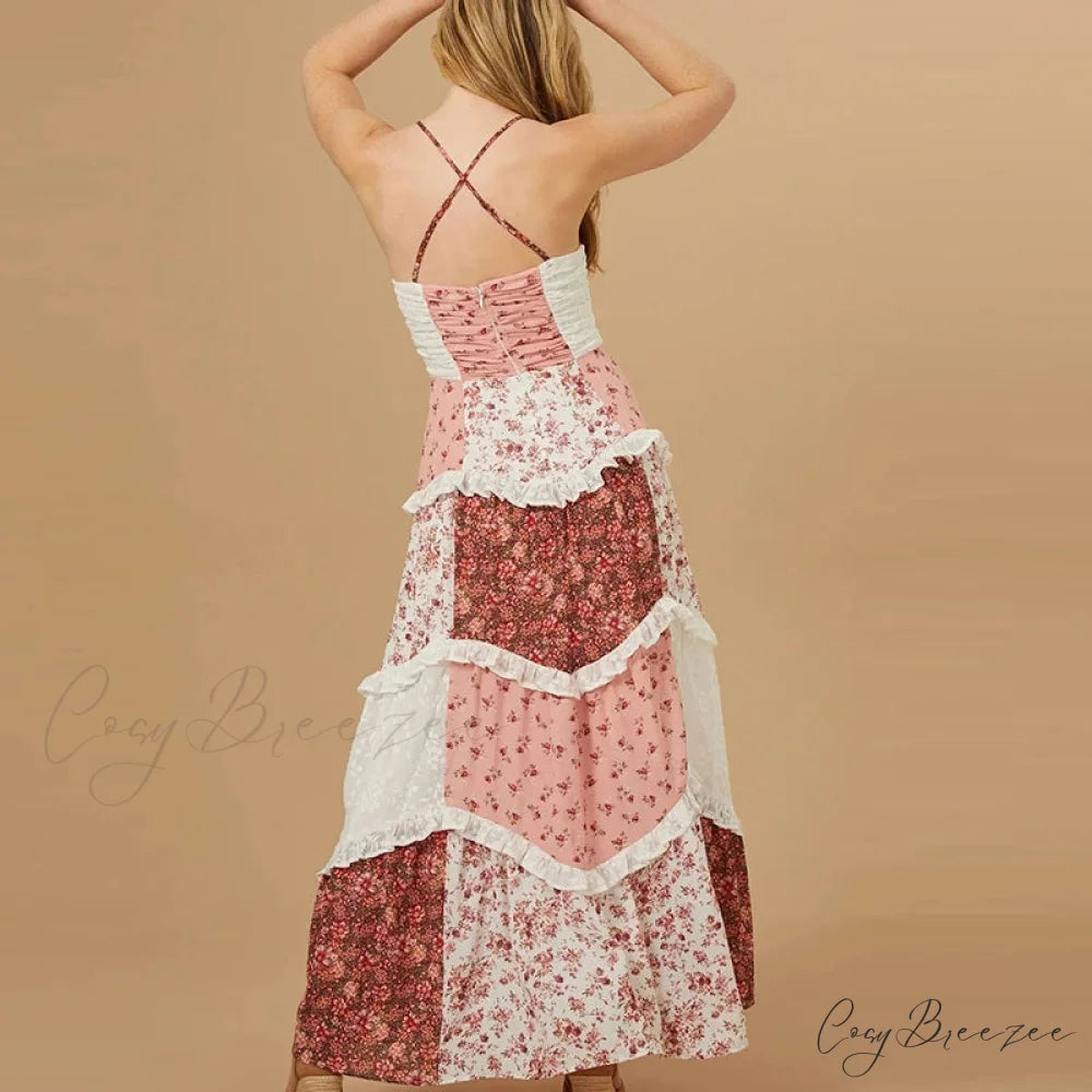 Off-Shoulder High Waist Pleated Floral Dress
