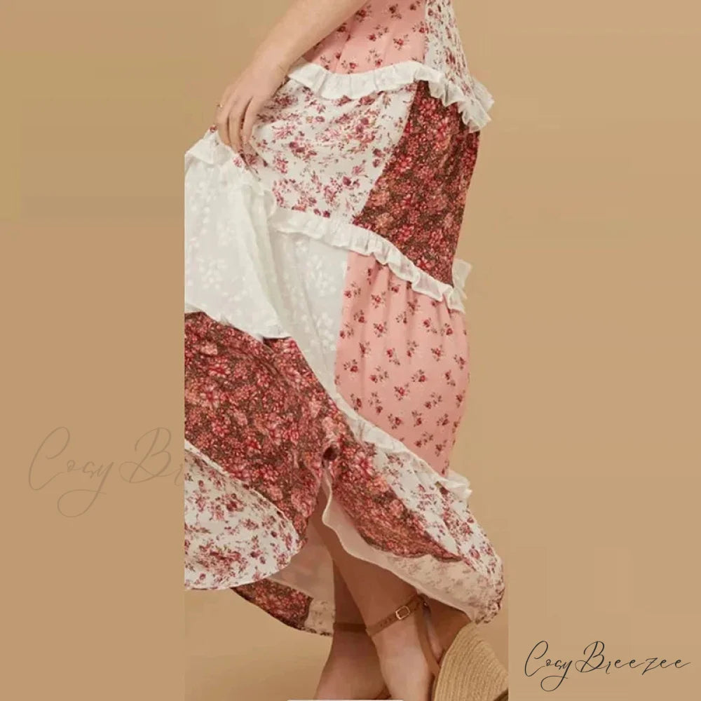 Off-Shoulder High Waist Pleated Floral Dress