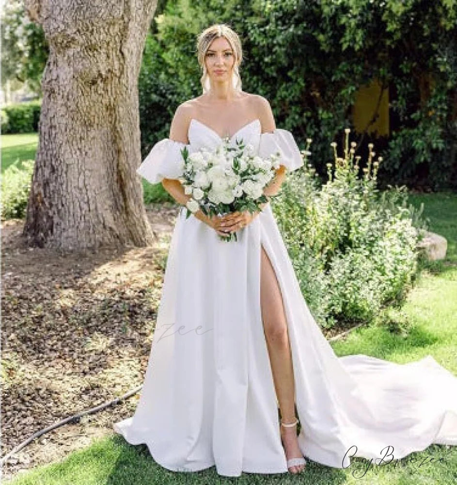 Off-Shoulder Long Wedding Dress white / US 2 weddingdress-250223