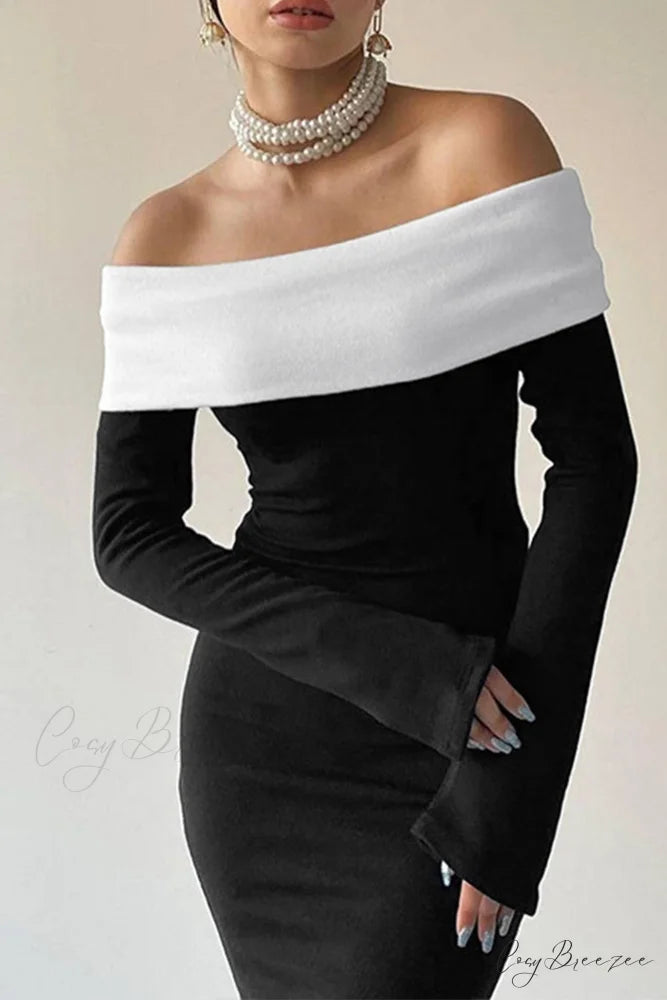 Off Shoulder Maxi Dress with Contrast
