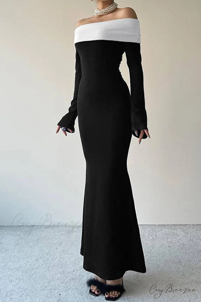Off Shoulder Maxi Dress with Contrast
