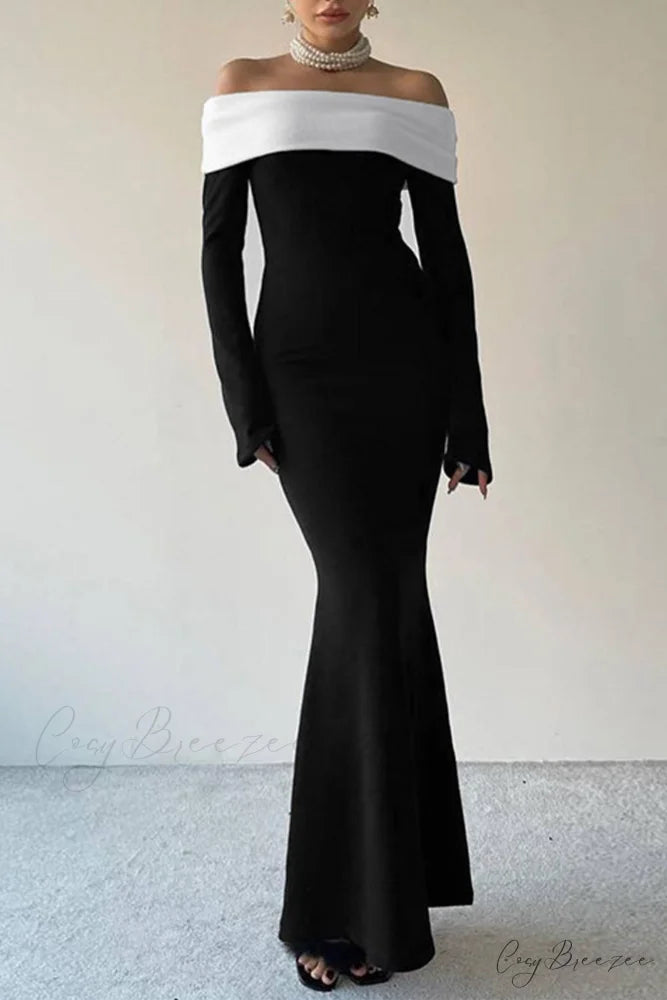 Off Shoulder Maxi Dress with Contrast