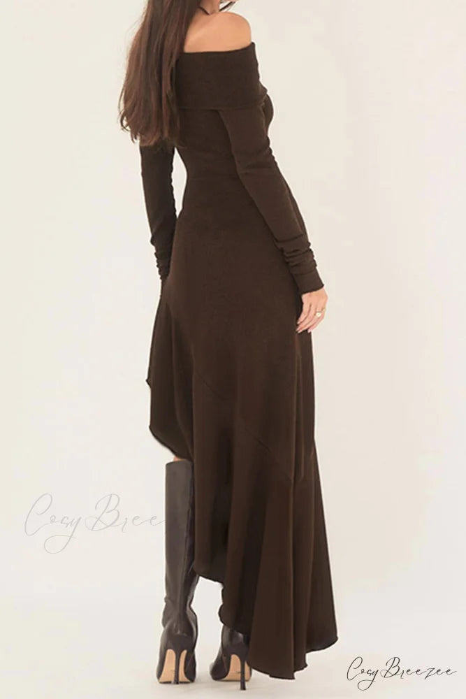 Off Shoulder Ruffle Hem Knit Dress