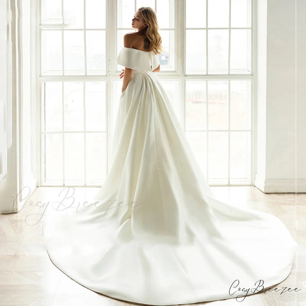 Off-Shoulder Satin Tail Wedding Dress weddingdress-250223