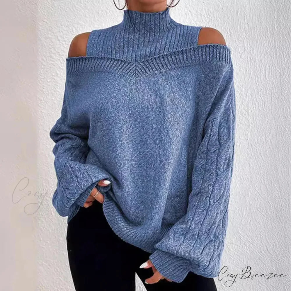 Off Shoulder Semi High Neck Knit Sweater swraters-241228