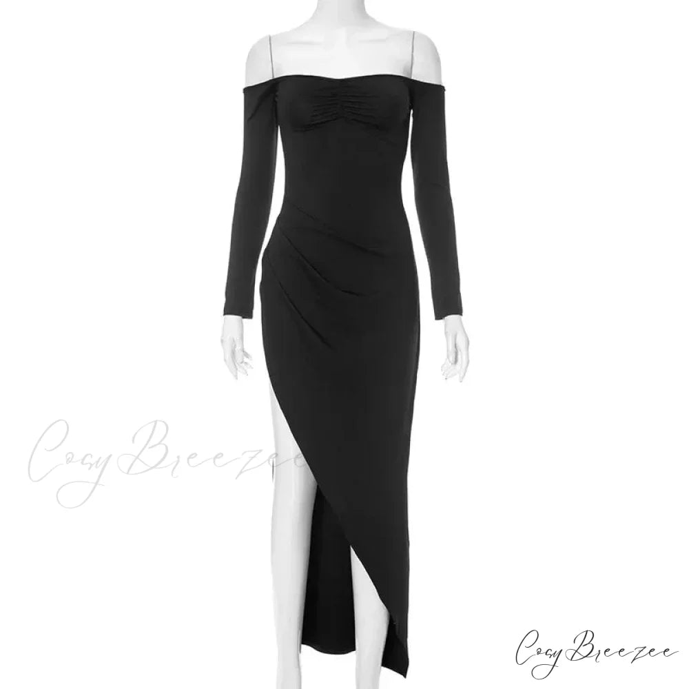 Off Shoulder Sleeve High Split Maxi Dress
