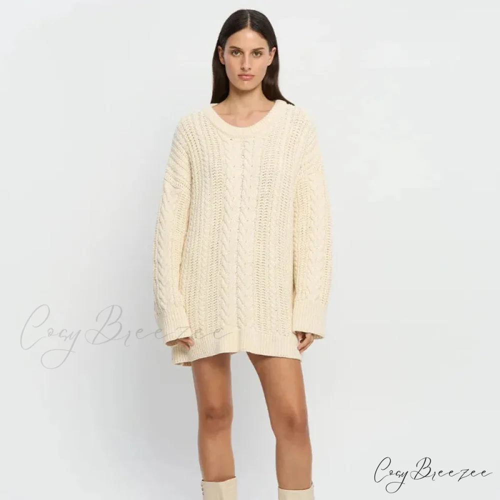 Off-Shoulder Solid Long Sleeve Knitted Sweater Apricot / One Size swraters-241228