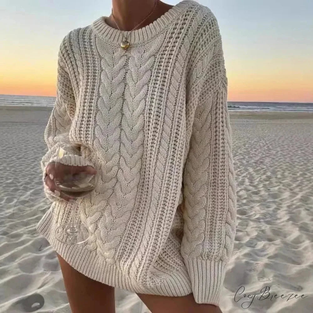 Off-Shoulder Solid Long Sleeve Knitted Sweater swraters-241228