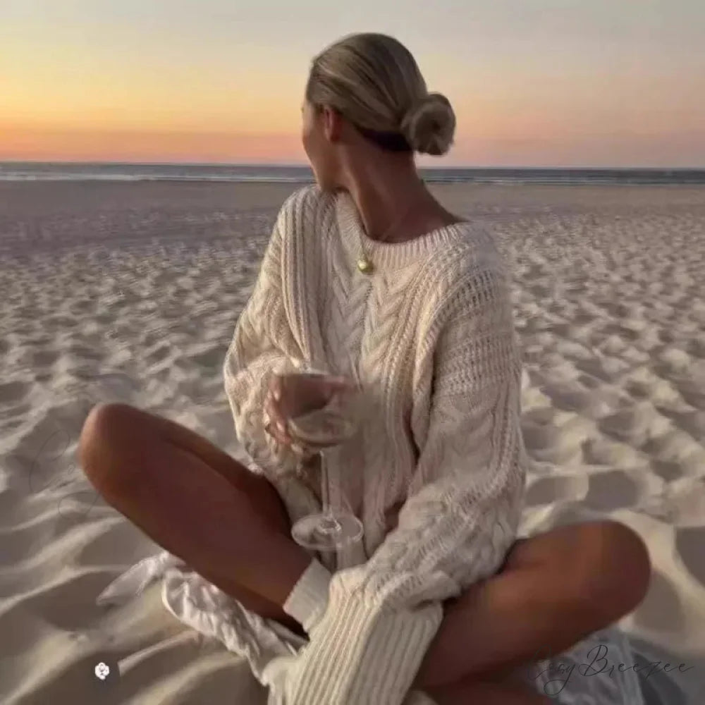 Off-Shoulder Solid Long Sleeve Knitted Sweater swraters-241228