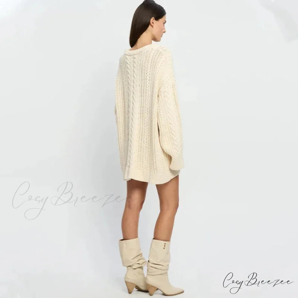 Off-Shoulder Solid Long Sleeve Knitted Sweater swraters-241228