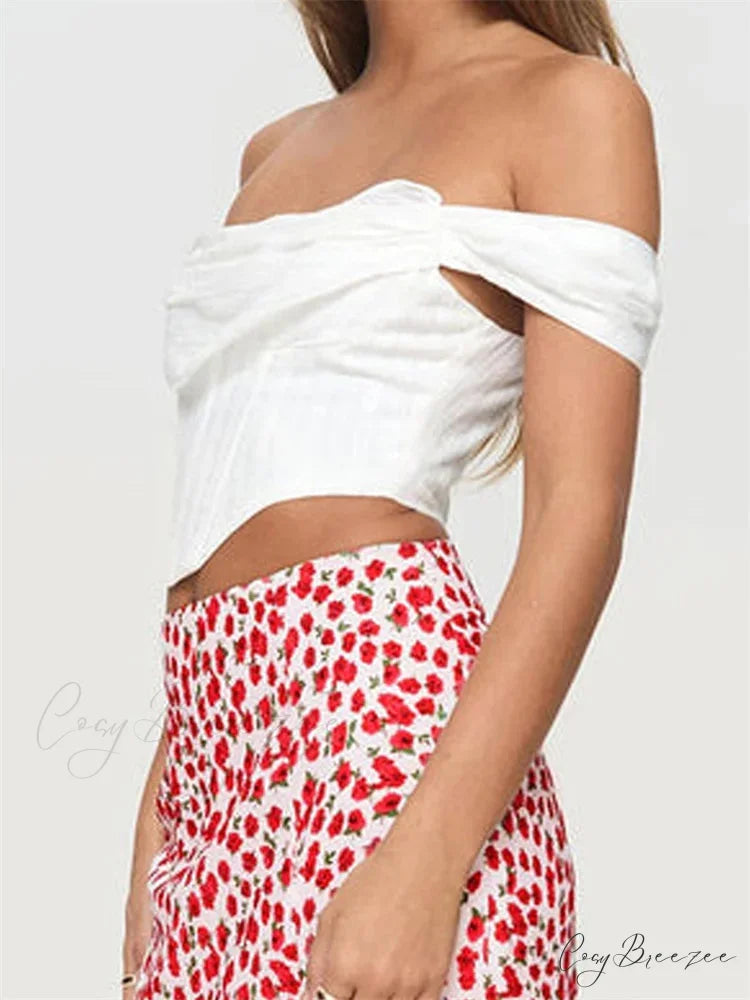 Off Shoulder Solid Zip Backless Tee Crop Top croptop-250126
