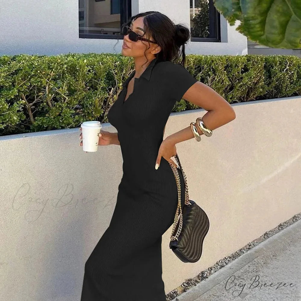 Off Shoulder Split Maxi Dress Black / S