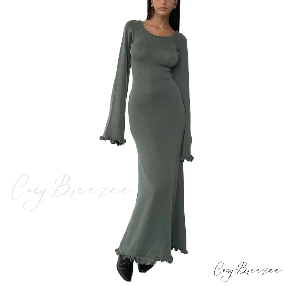 Off Shoulder Split Maxi Dress Grey / S