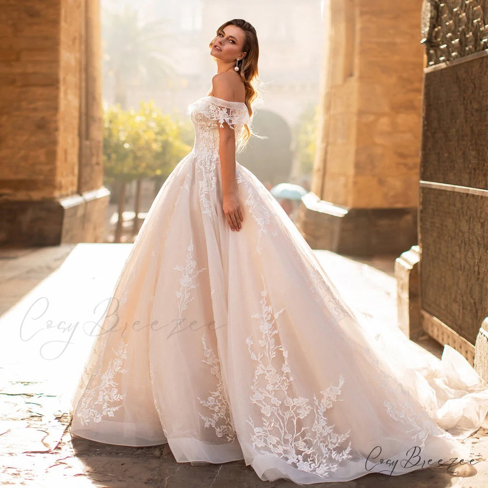 Off-Shoulder Starry Long Train Wedding Dress weddingdress-250223