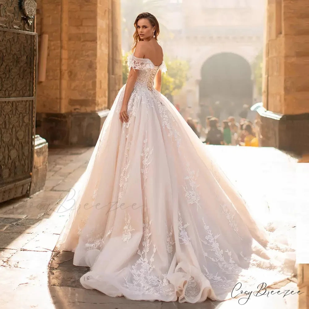Off-Shoulder Starry Sheer Wedding Dress weddingdress-250223