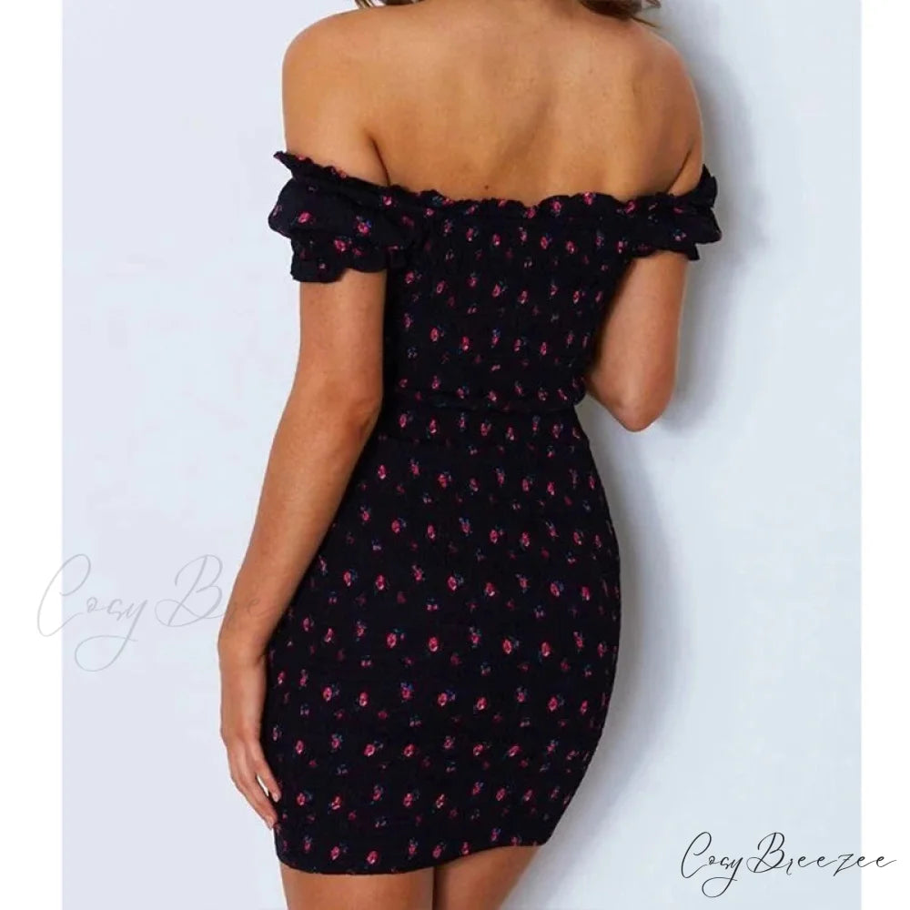 Off-shoulder Tie-up Floral Print Frilled Dress floraldress-250126