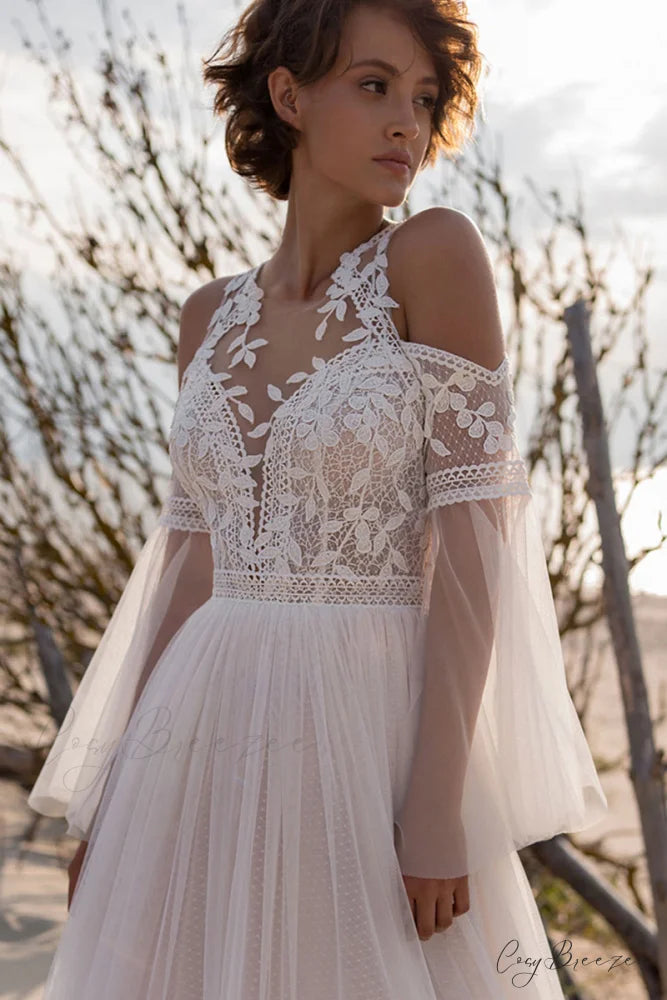 Olena Long-Sleeve Lace Trendy Applique Wedding Dress