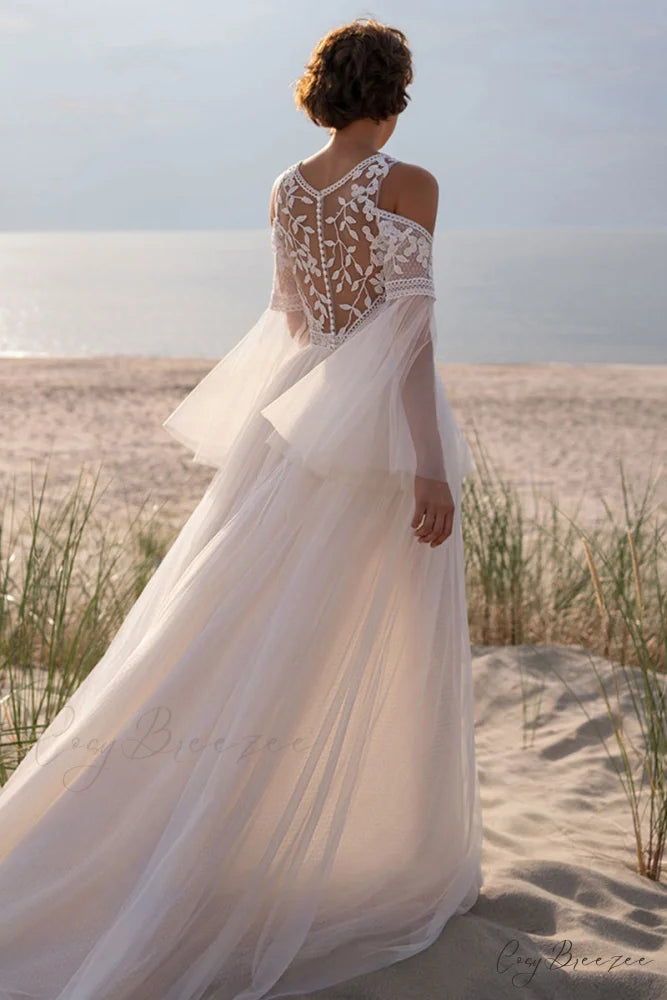 Olena Long-Sleeve Lace Trendy Applique Wedding Dress