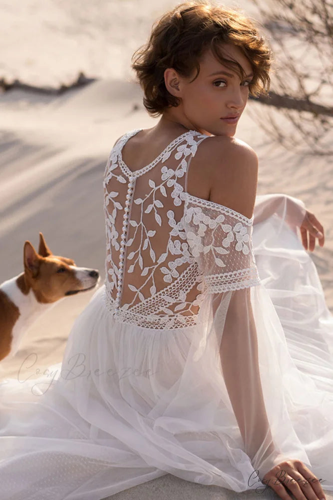 Olena Long-Sleeve Lace Trendy Applique Wedding Dress