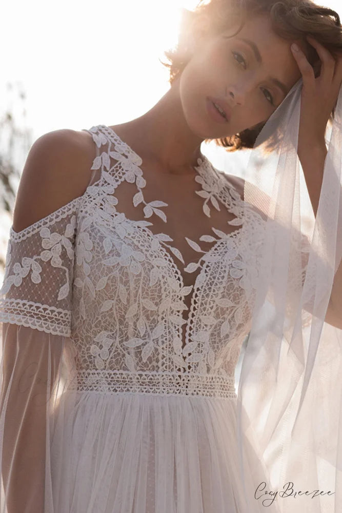 Olena Long-Sleeve Lace Trendy Applique Wedding Dress