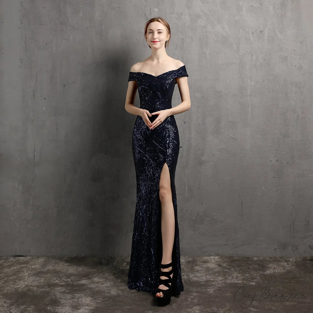 Olivia Formal Stylish Glitter Dress NAVY / XS