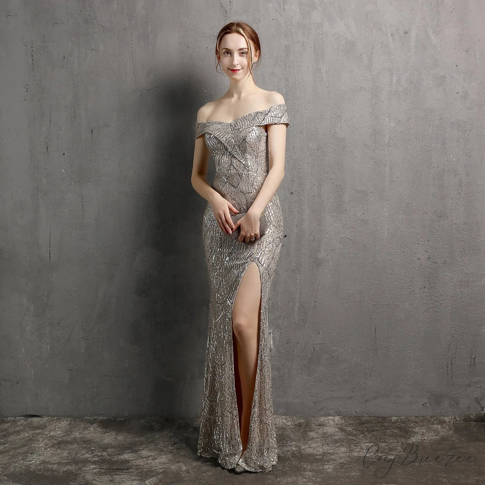 Olivia Formal Stylish Glitter Dress SLVER / XS