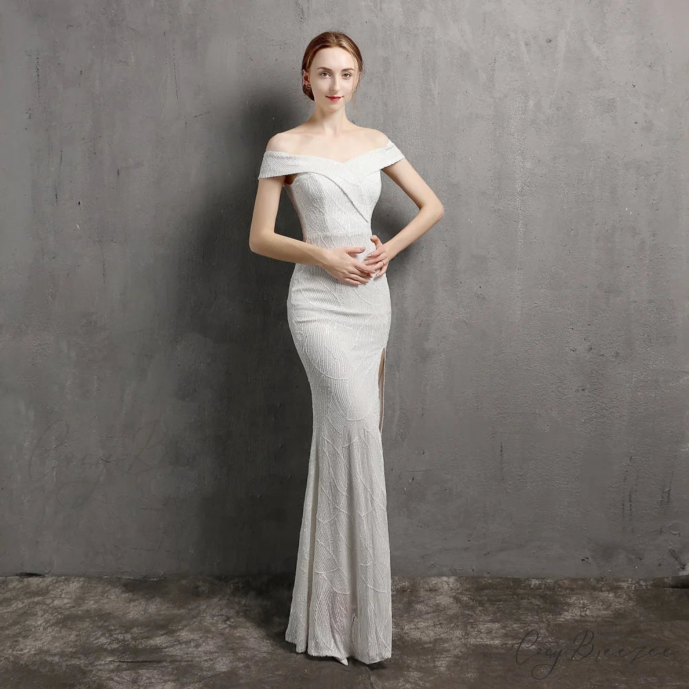Olivia Formal Stylish Glitter Dress WHITE / XS
