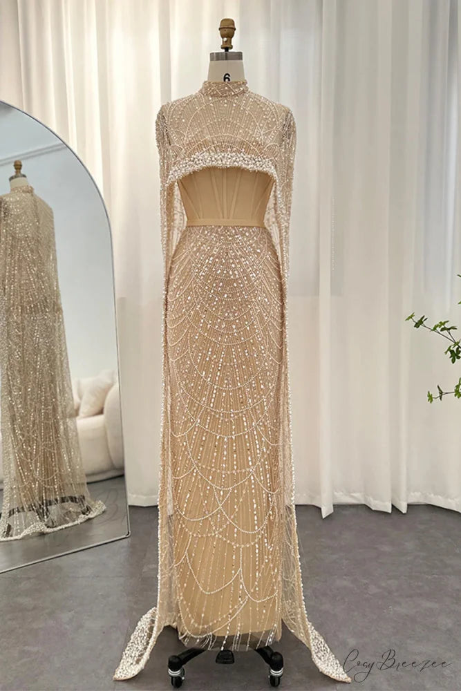 Olivia Pearl Graceful Embellished Maxi Dress Champagne / Fully Lined / 2