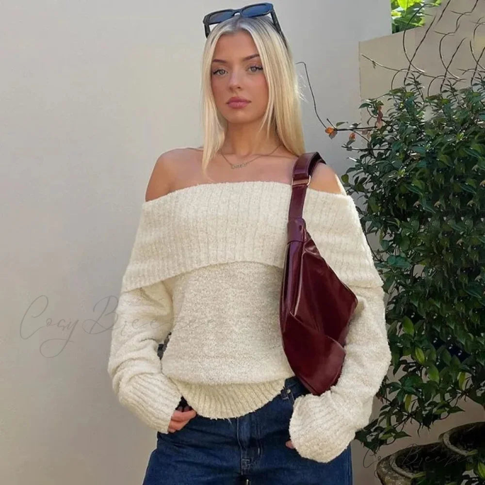 One Shoulder Slim Long Sleeve Pullover Sweater swraters-241228