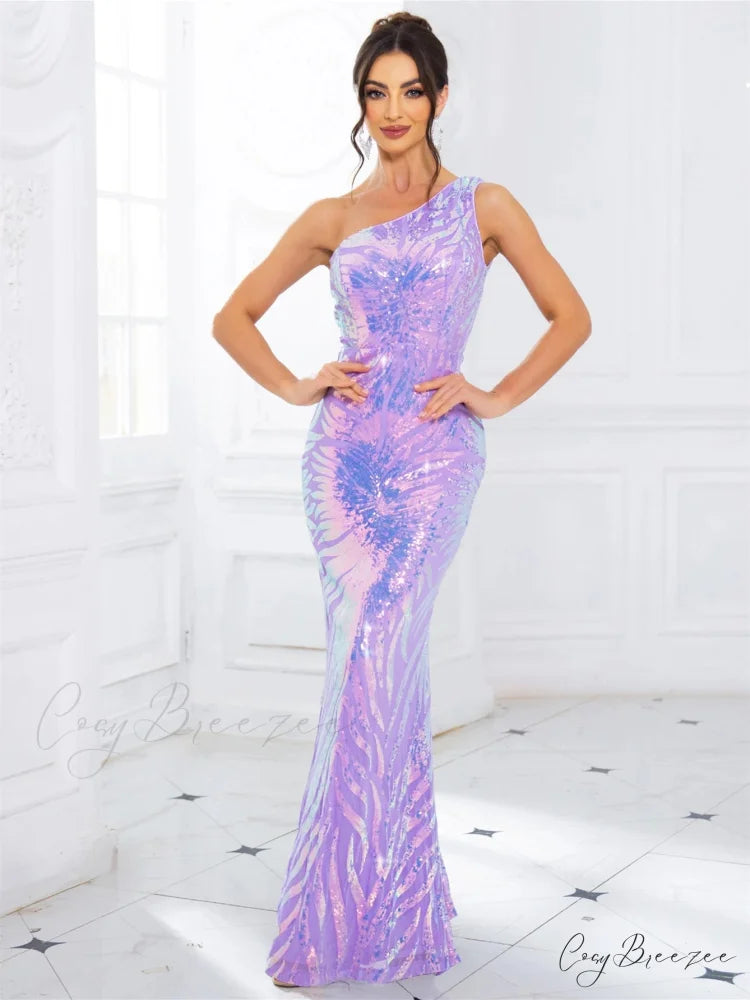 One-Shoulder Stretch Sequin Party Dress
