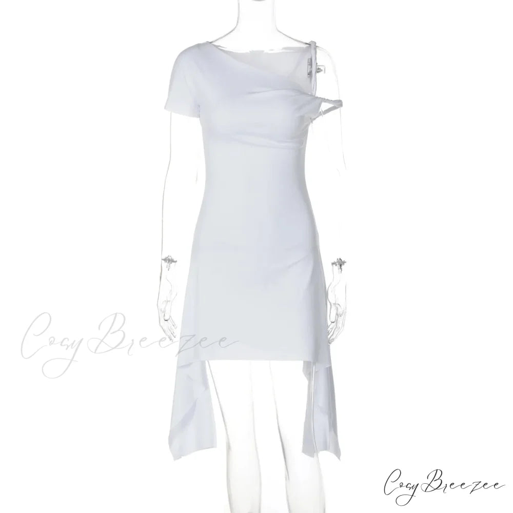 One Shoulder Twisted Charming Flare Mini Dress