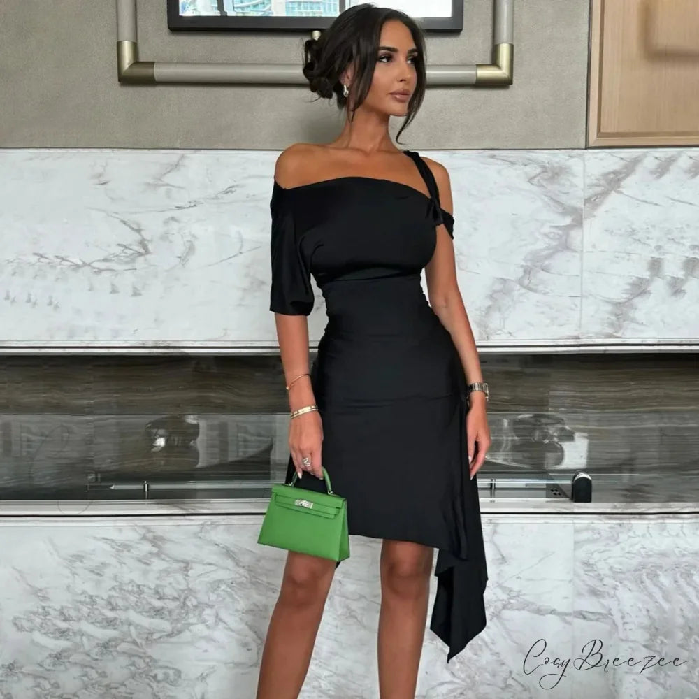 One Shoulder Twisted Charming Flare Mini Dress