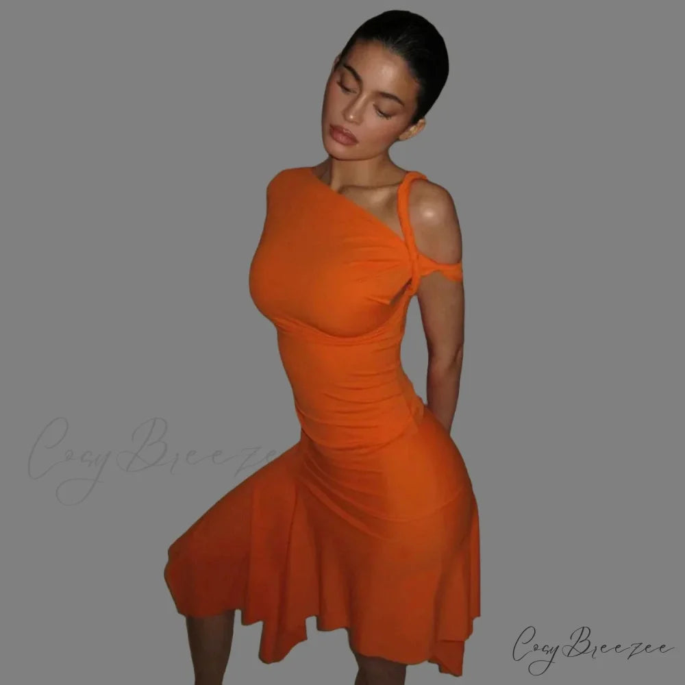 One Shoulder Twisted Charming Flare Mini Dress