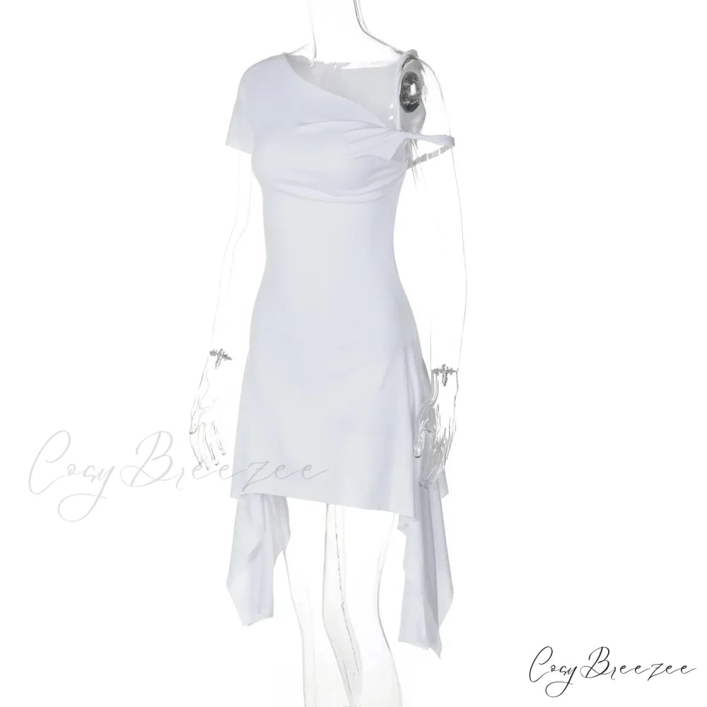 One Shoulder Twisted Charming Flare Mini Dress