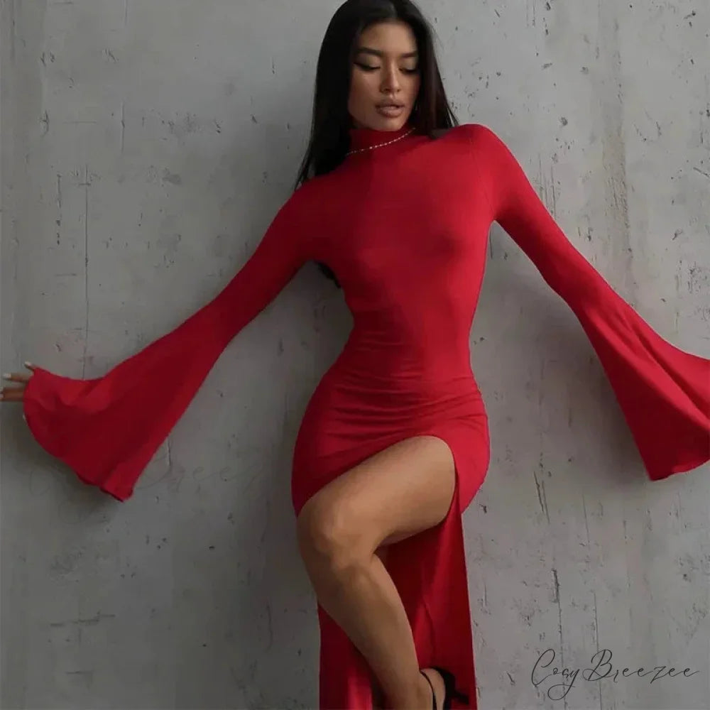Open Back Split Maxi Dress Red / S