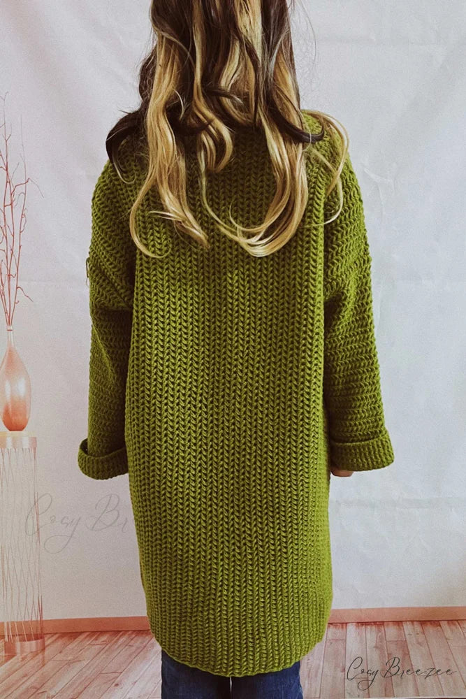 Open Front Cardigan with Large Pockets Green / L