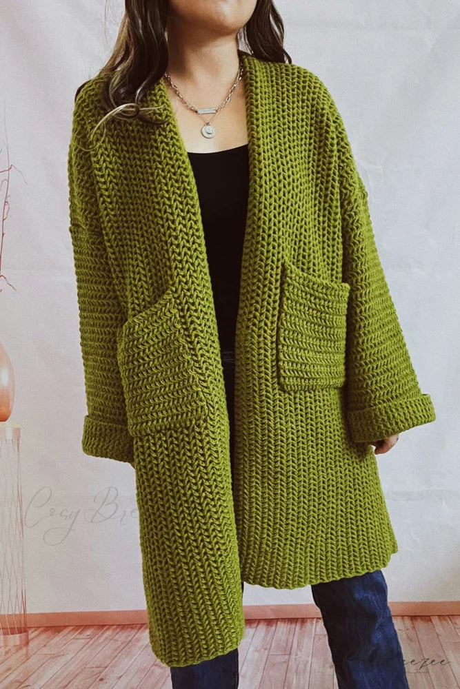Open Front Cardigan with Large Pockets Green / M