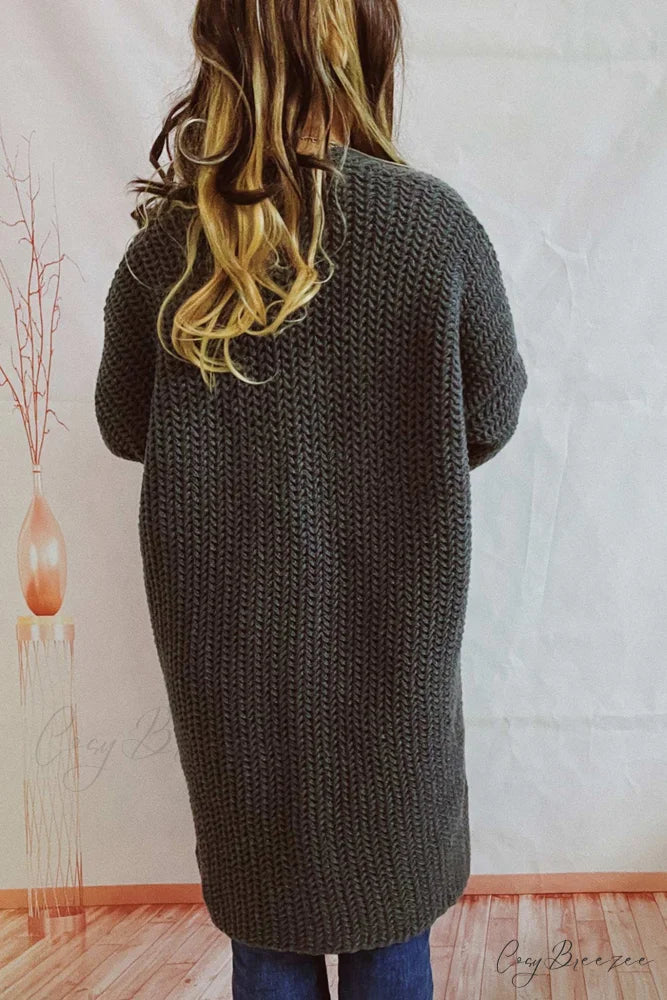 Open Front Cardigan with Large Pockets Grey / L