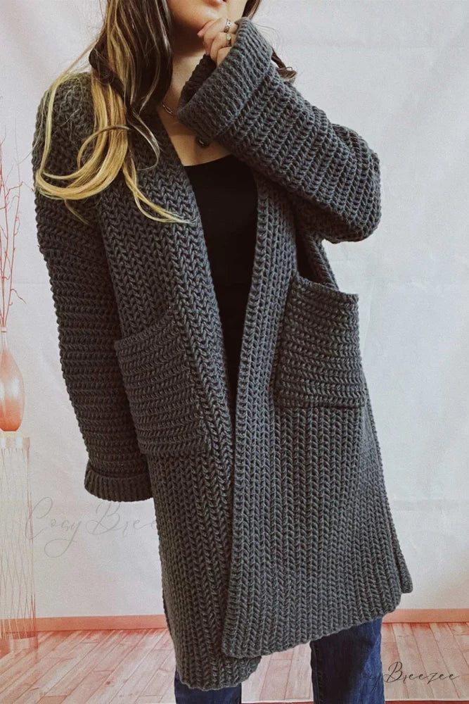 Open Front Cardigan with Large Pockets Grey / M