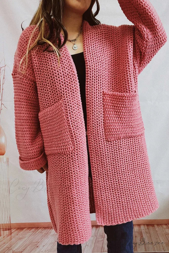 Open Front Cardigan with Large Pockets Pink / M