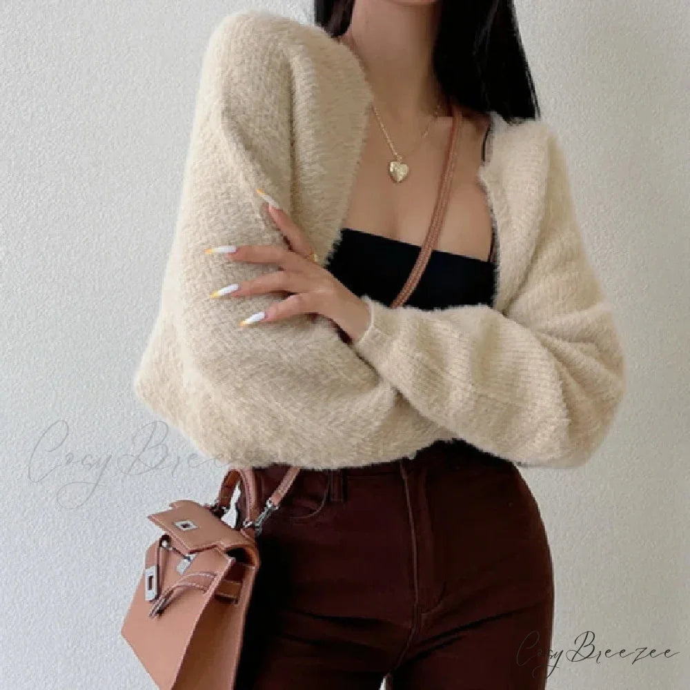 Open Front Cropped Full Sleeve Cardigan cardigans-241228