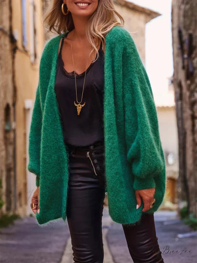 Open Front Plush Full Sleeve Knit Cardigan cardigans-241228