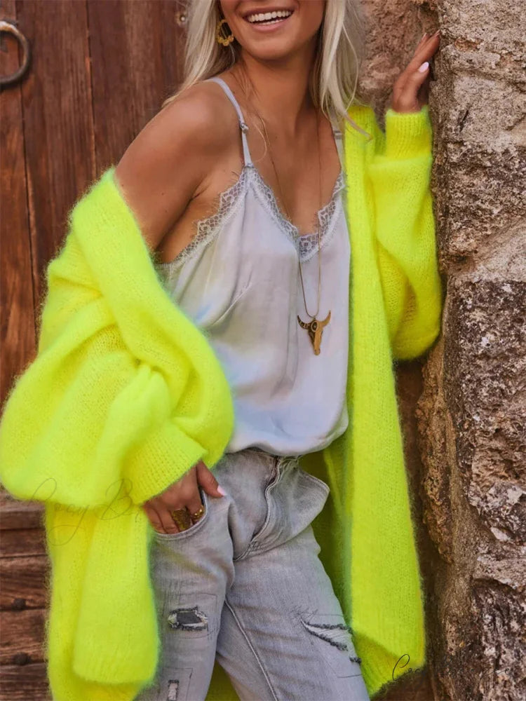 Open Front Plush Full Sleeve Knit Cardigan light green / S cardigans-241228