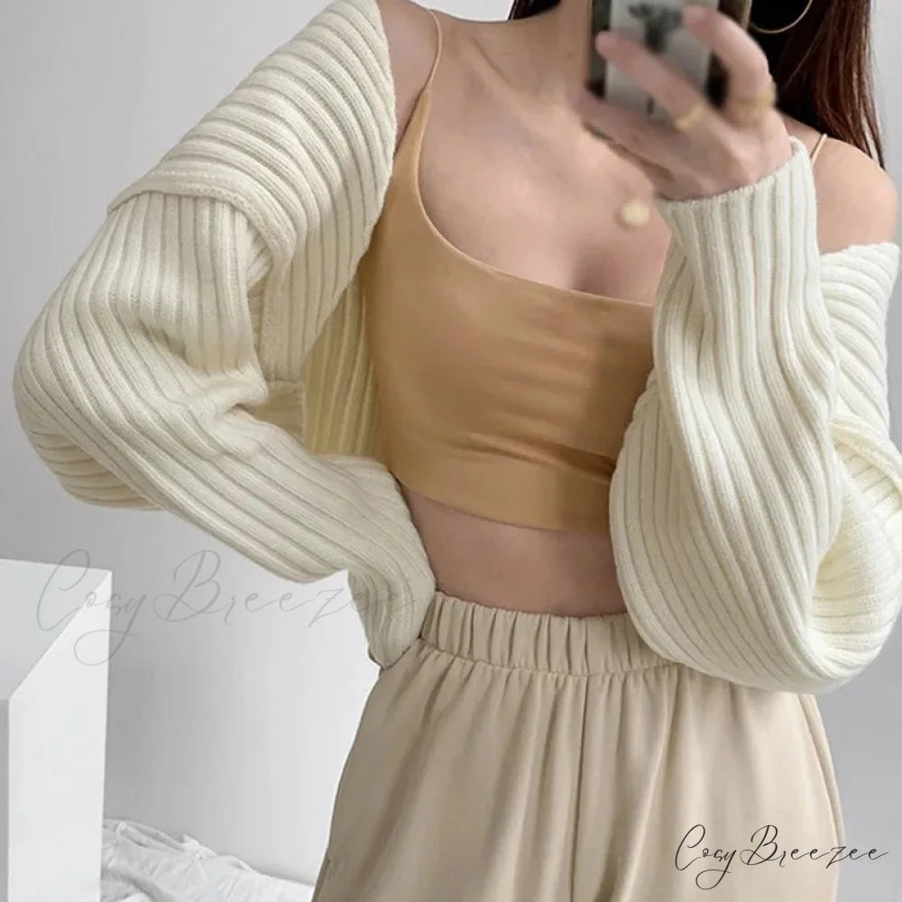 Open Front Solid Color Cropped Casual Bolero Shrug Cardigan