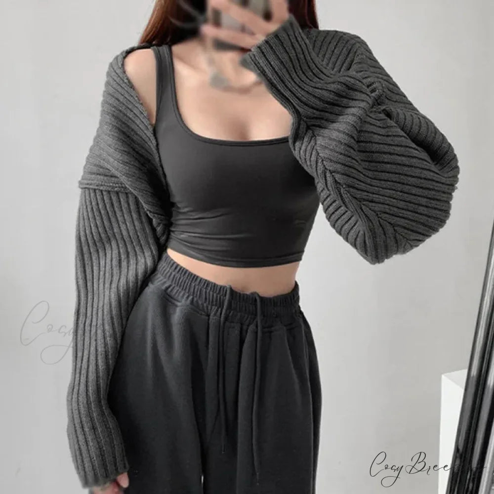 Open Front Solid Color Cropped Casual Bolero Shrug Cardigan GRAY / One Size