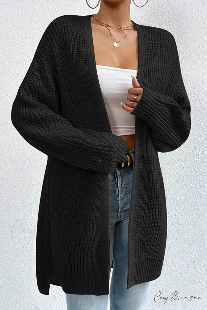 Open Mid-Length Front Cardigan Black / M