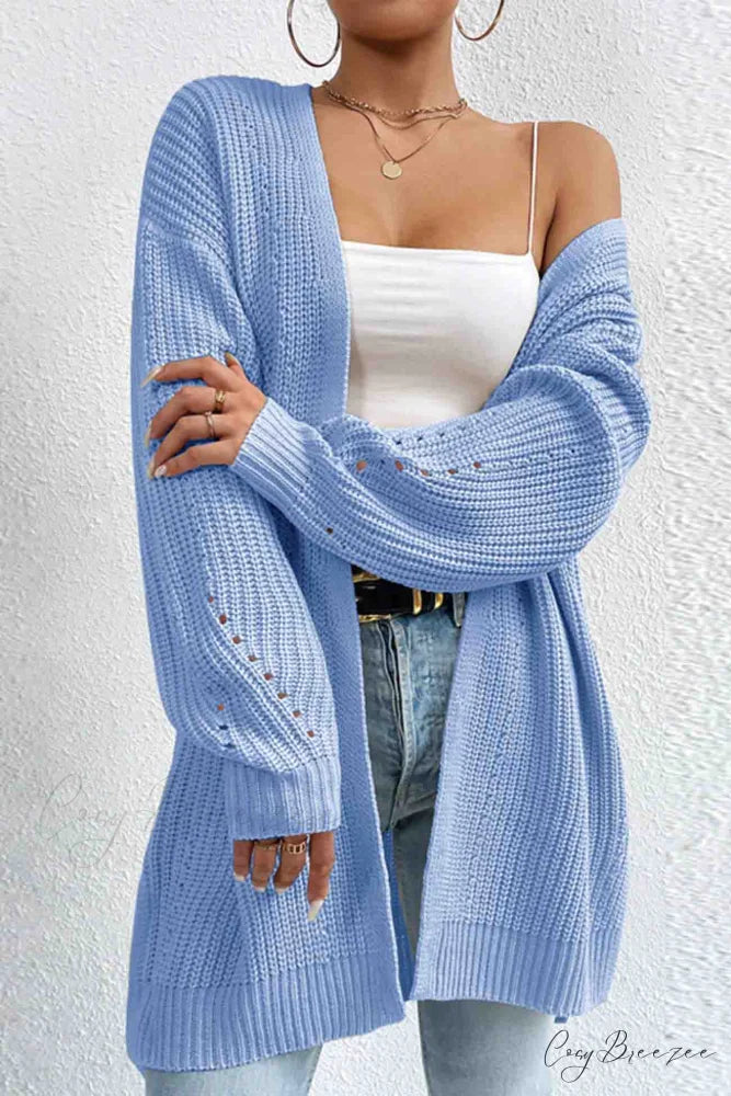 Open Mid-Length Front Cardigan Blue / S